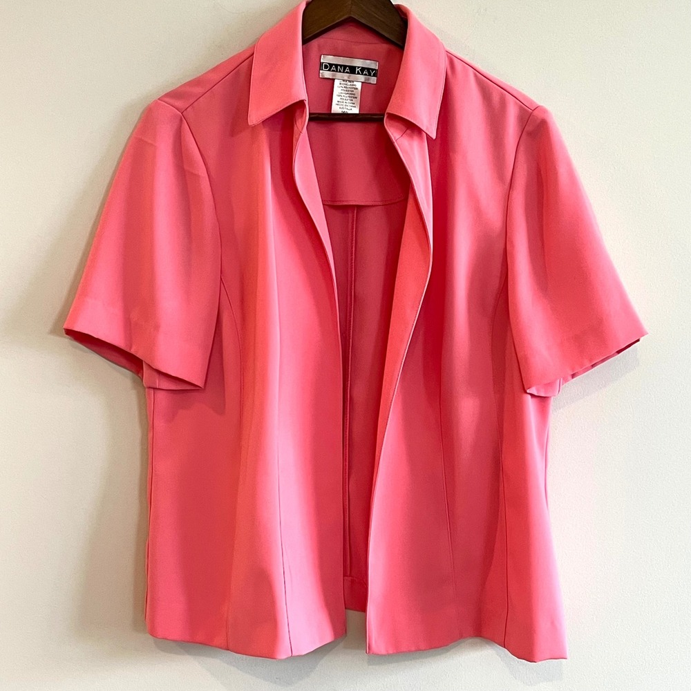 Dana Kay Women's Pink Short Sleeve Open Front Blazer Jacket Size 14W